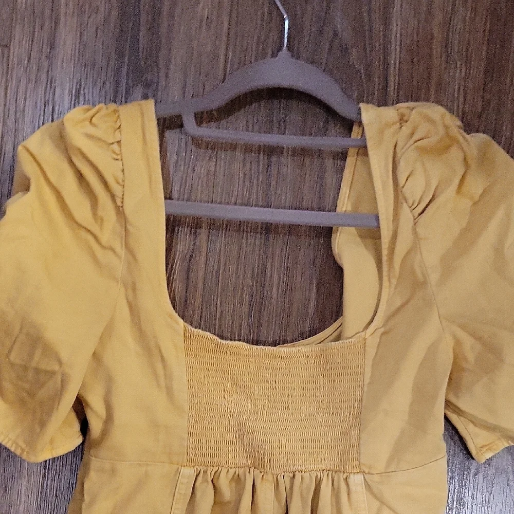 Free People Mustard Mini Dress with Puff Sleeves - Picture 6 of 10